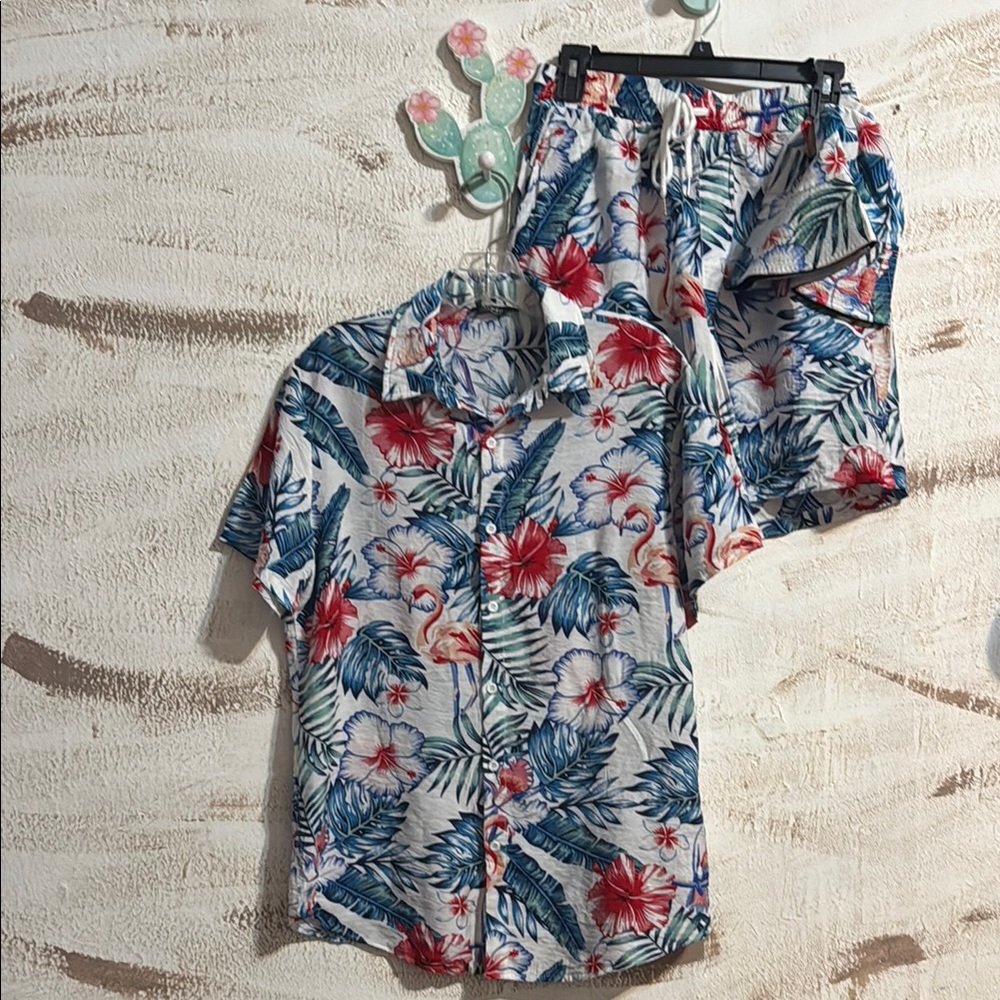3 Piece Tropical Hawaiian Shorts Set